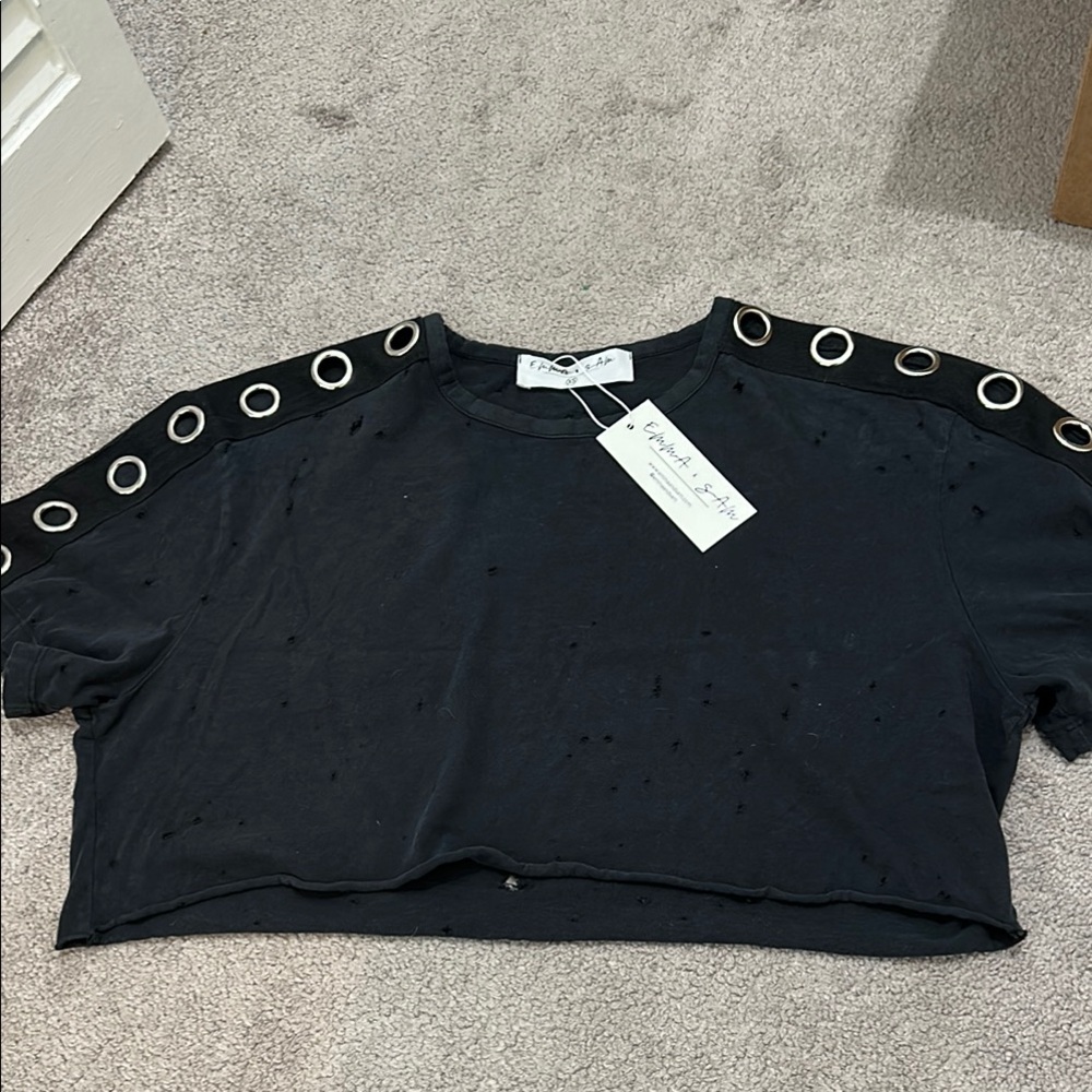 Emma & Sam Black Embellished Crop T-Shirt